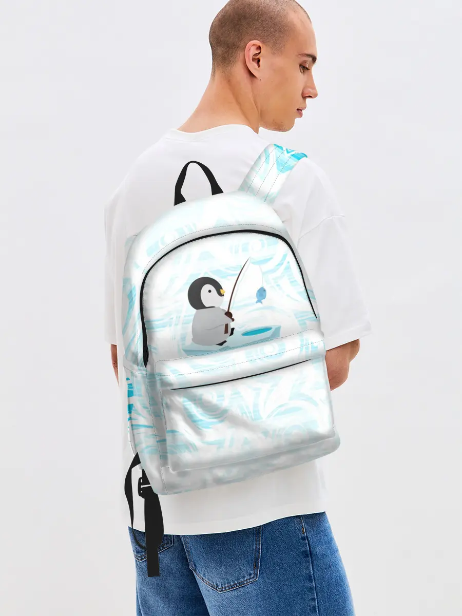 Рюкзак джинсовый / Пингвин рыбачит
