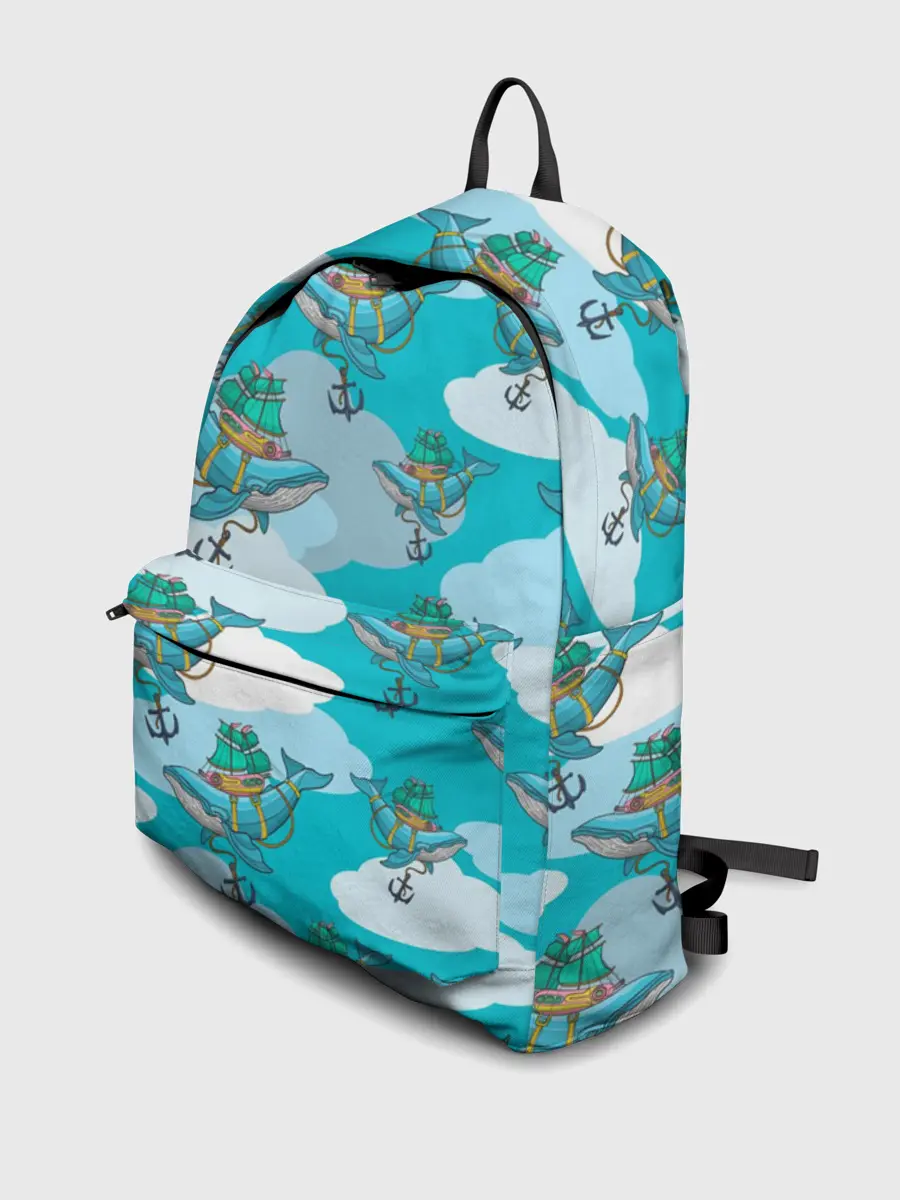 Рюкзак джинсовый / Киты и корабль