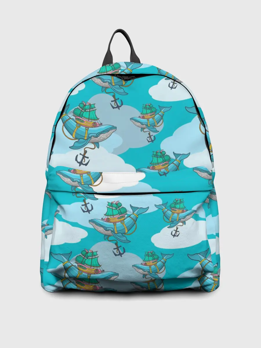 Рюкзак джинсовый / Киты и корабль