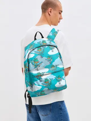 Рюкзак джинсовый / Киты и корабль