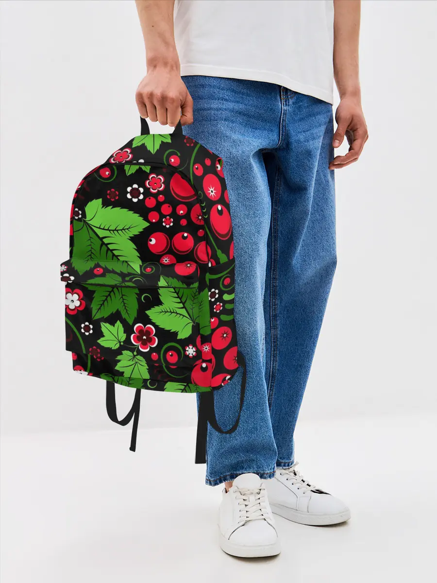 Рюкзак джинсовый / ХОХЛОМА ЛИСТЬЯ И ЯГОДЫ