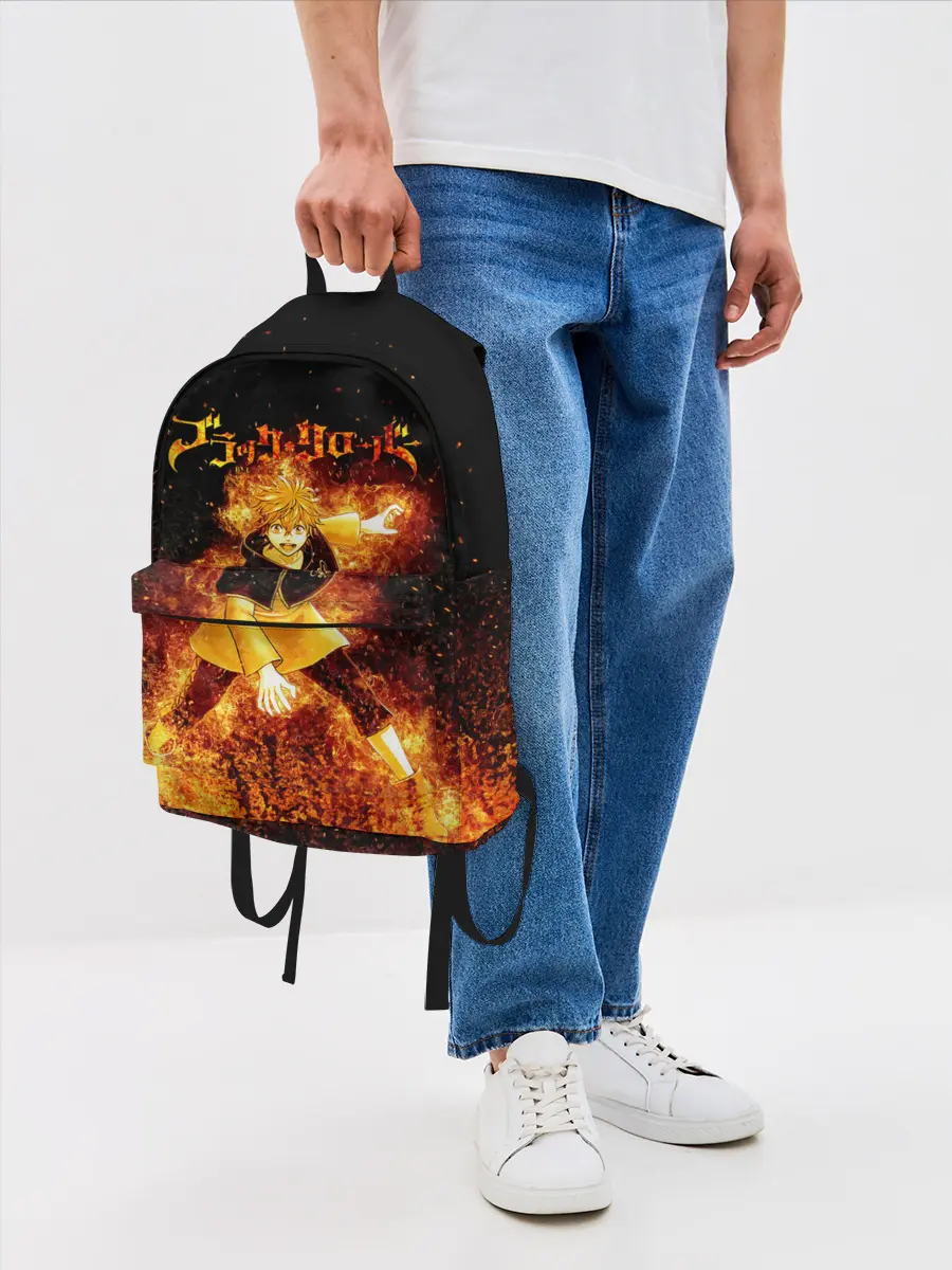 Рюкзак джинсовый / Чёрный клевер Аста в огне