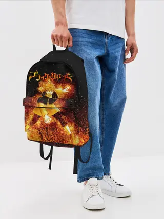 Рюкзак джинсовый / Чёрный клевер Аста в огне