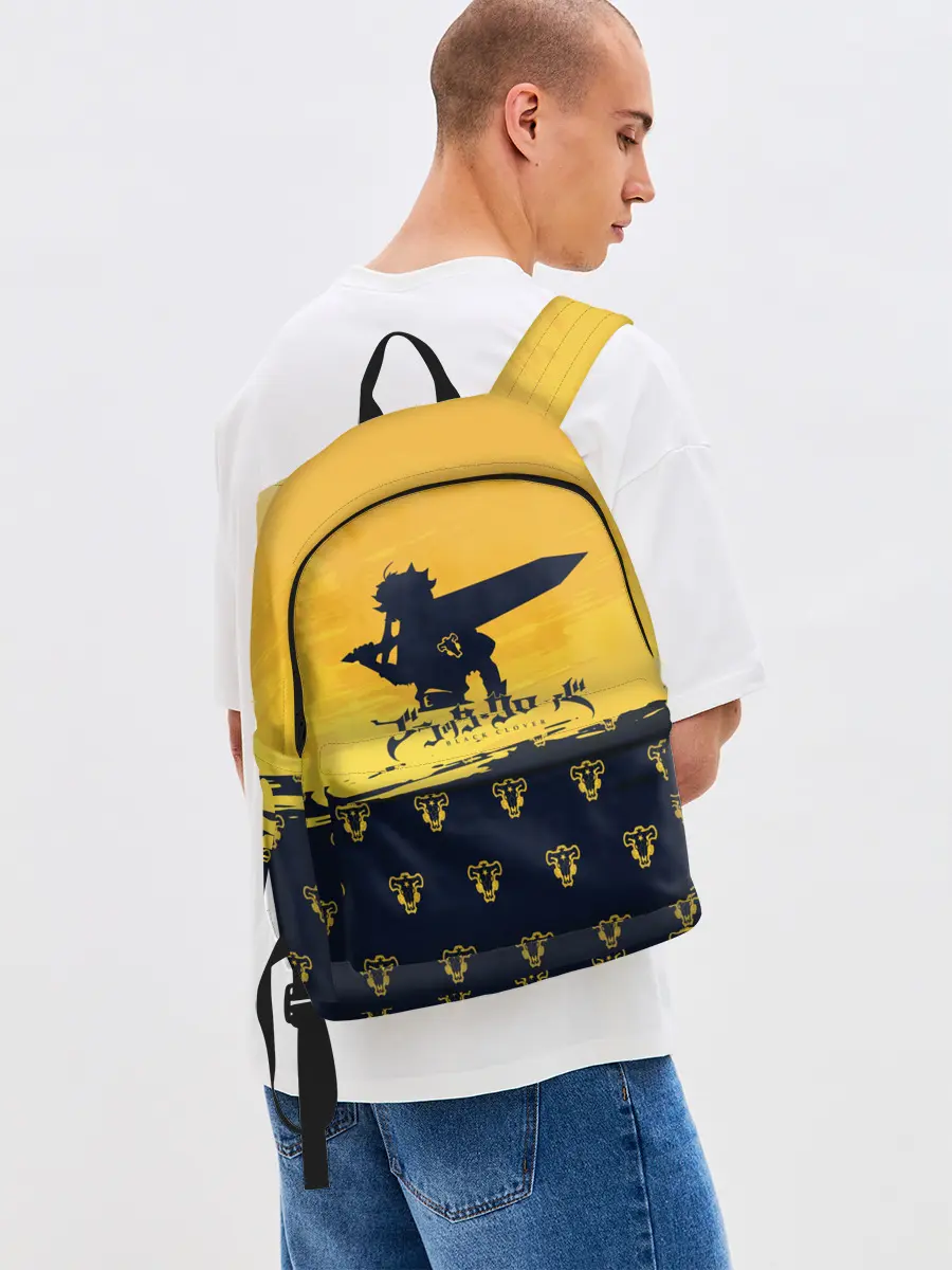 Рюкзак джинсовый / Чёрный клевер Аста желтый