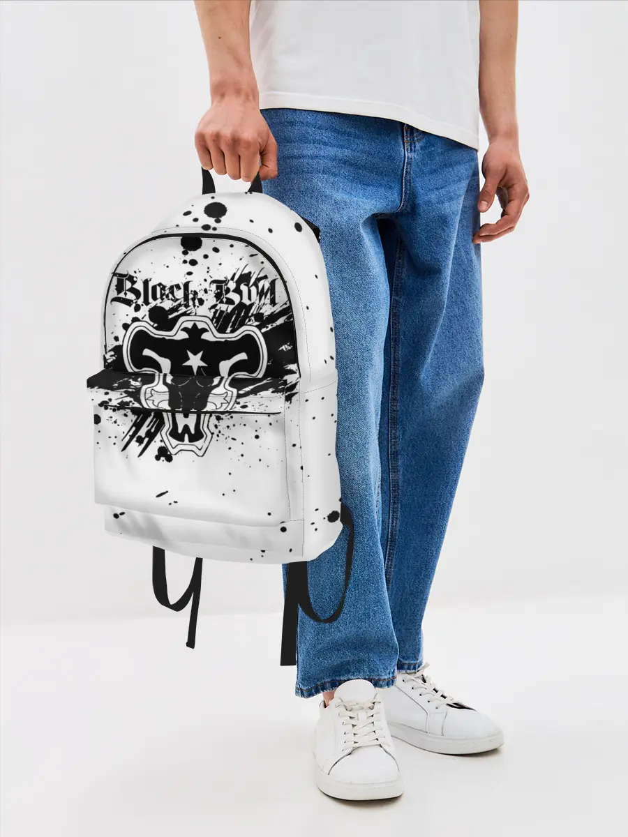 Рюкзак джинсовый / Черные быки брызги Чёрный клевер