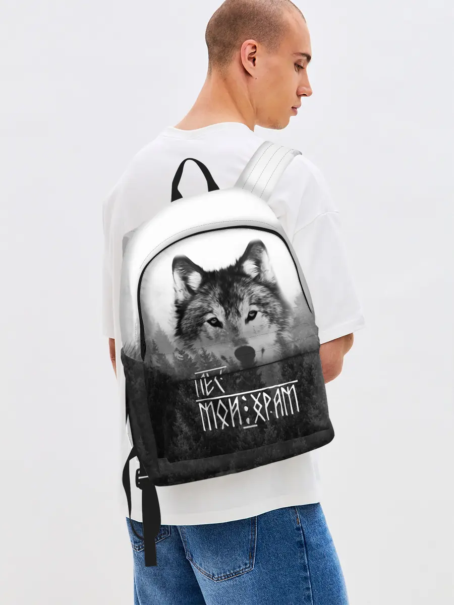 Рюкзак джинсовый / ЛЕС МОЙ ХРАМ / ВОЛК