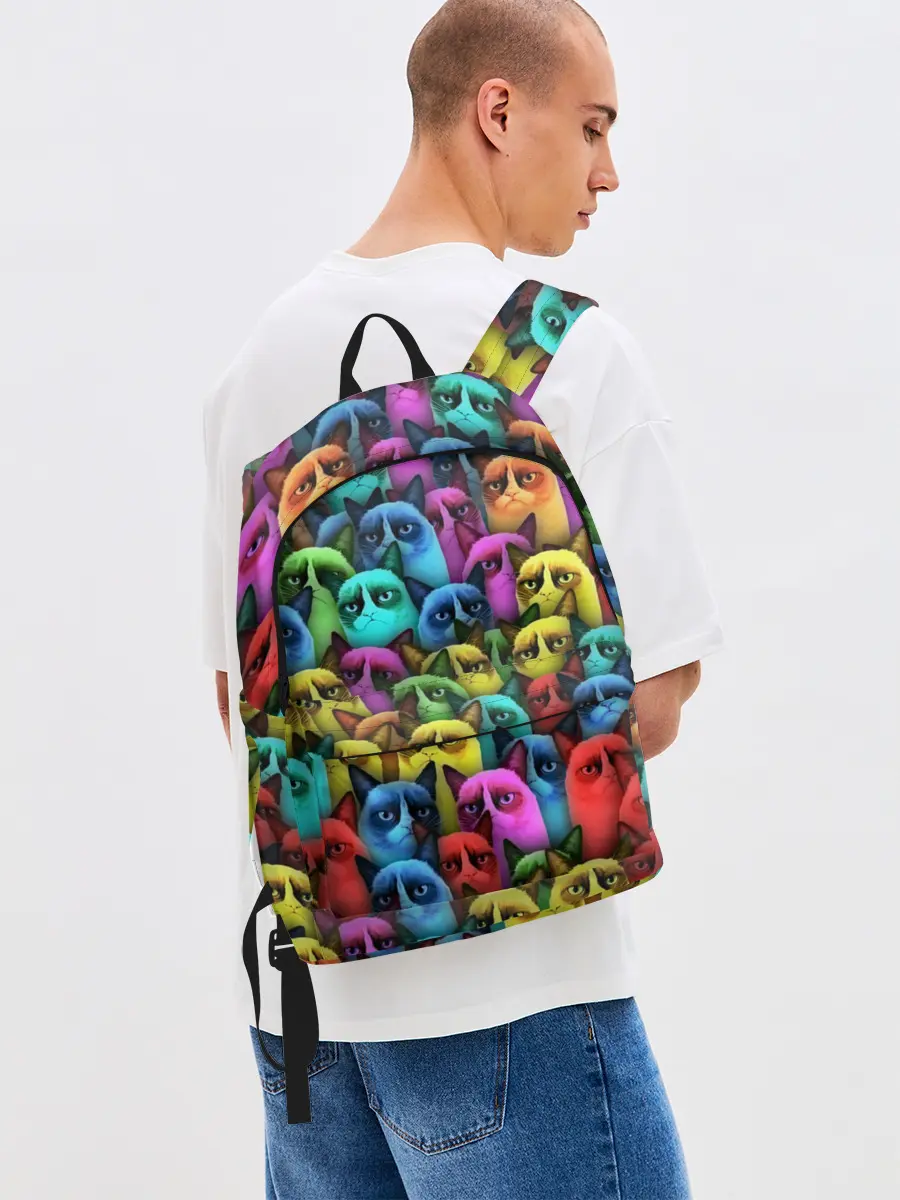 Рюкзак джинсовый / Разноцветные сердитые коты