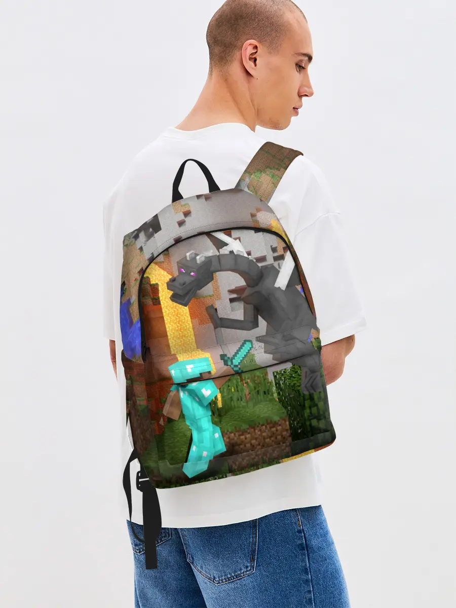 Рюкзак джинсовый / Стив сражается с Эндердраконом