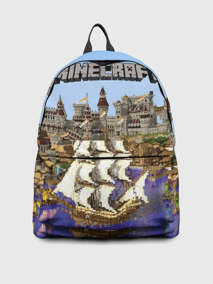 Рюкзак джинсовый / Корабль и замок в манкрафт.