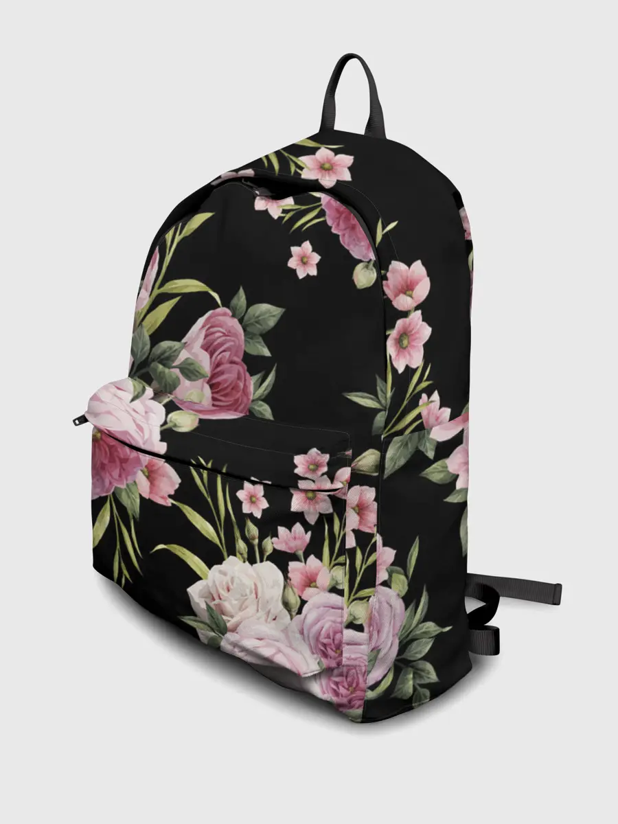 Рюкзак джинсовый / Пионы на Чёрном