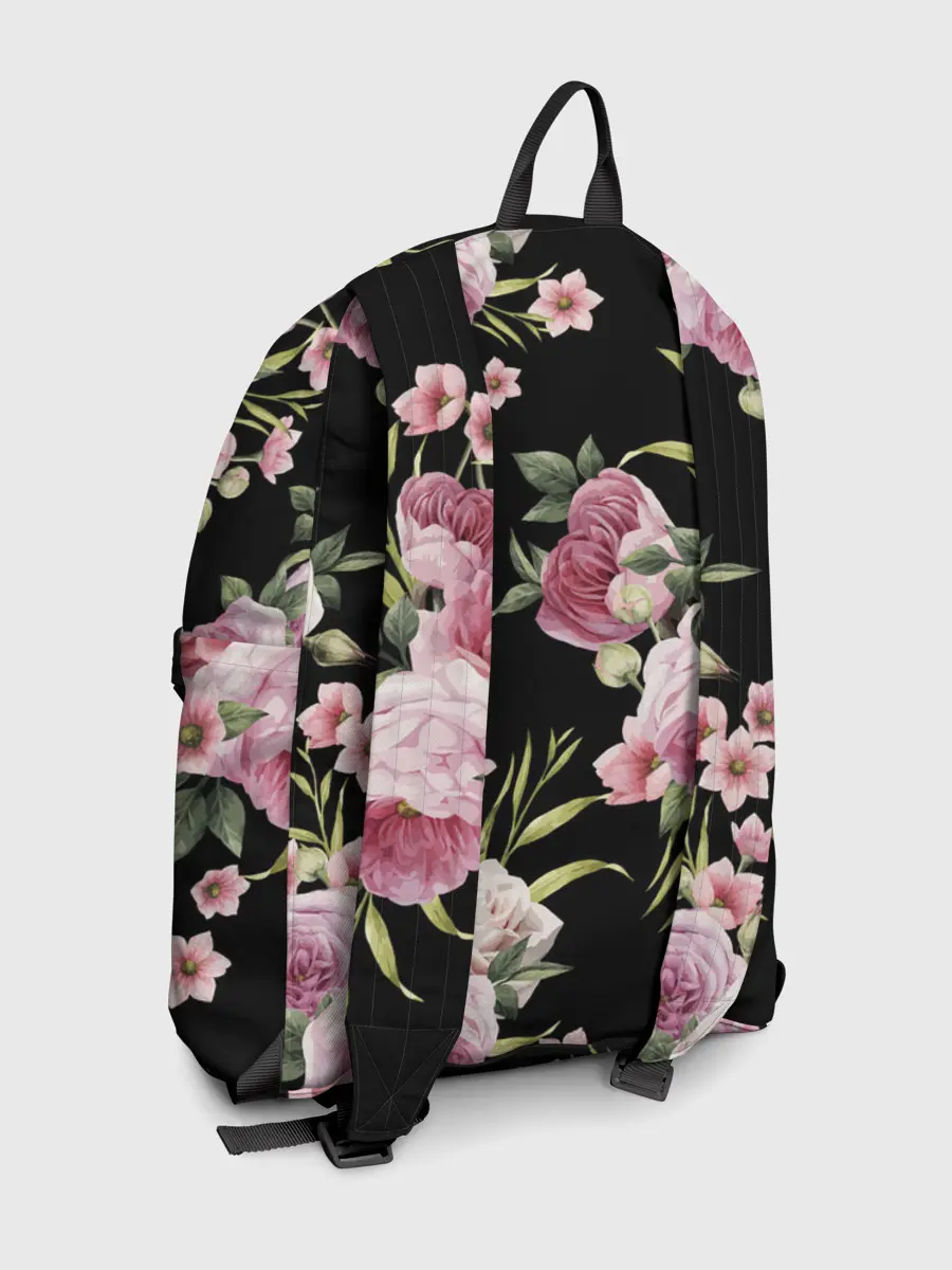 Рюкзак джинсовый / Пионы на Чёрном