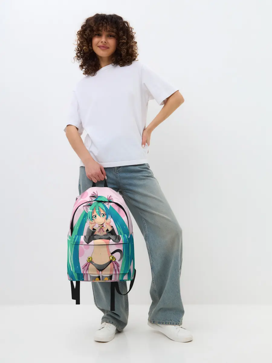 Рюкзак джинсовый / Хатсуне Мику на розовом фоне