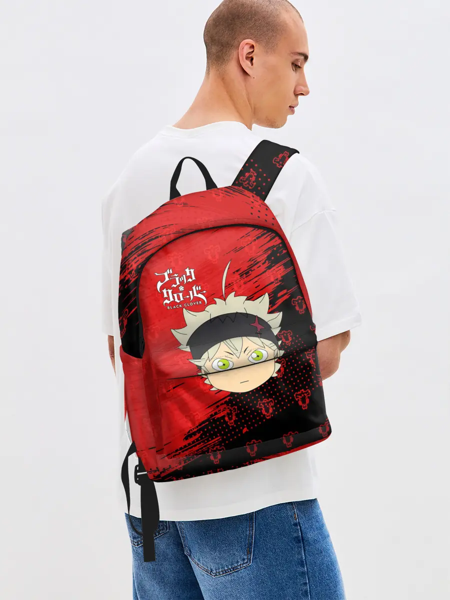 Рюкзак джинсовый / Чёрный клевер голова Аста