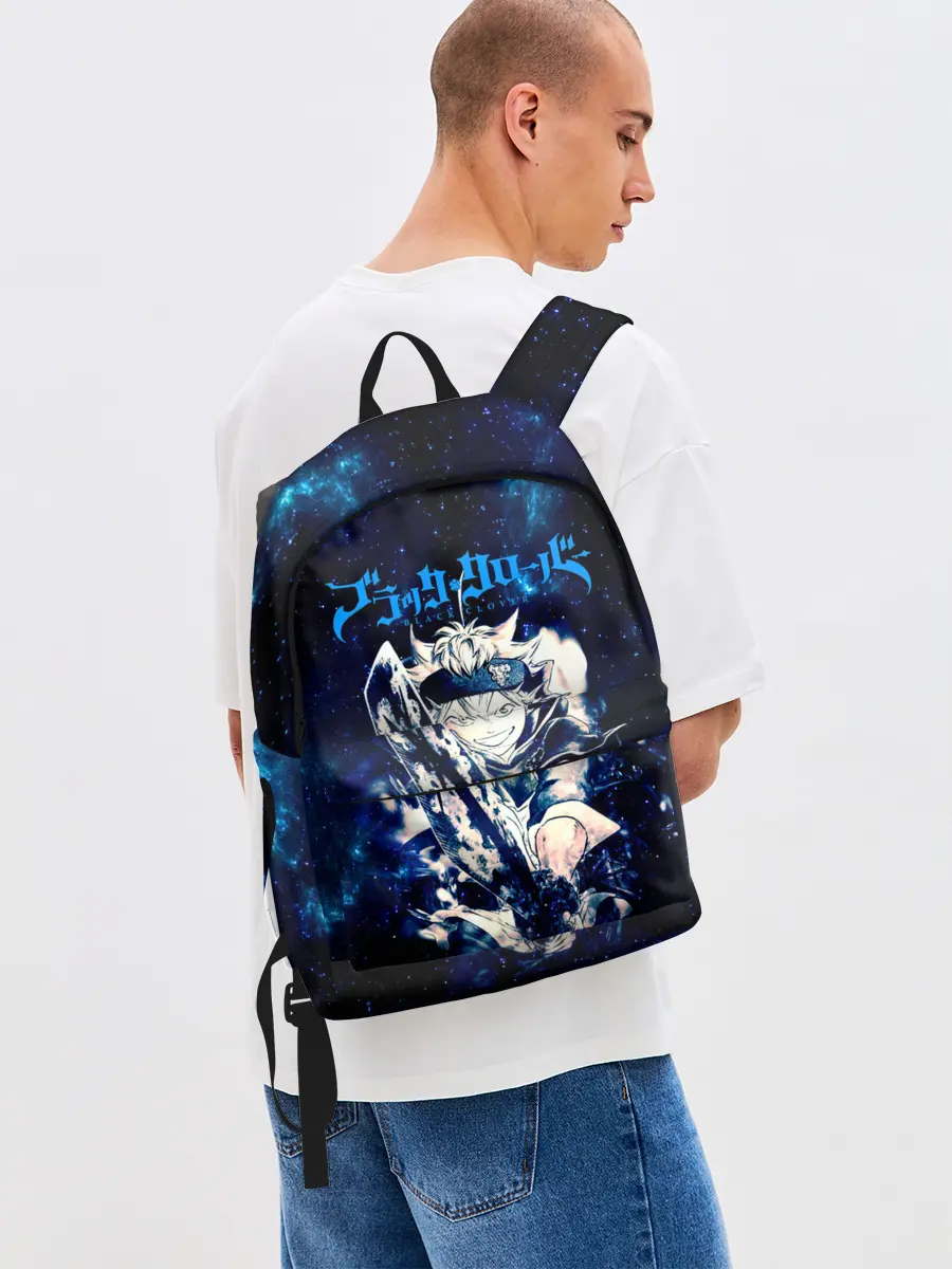 Рюкзак джинсовый / Чёрный клевер Аста в космосе