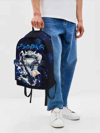 Рюкзак джинсовый / Чёрный клевер Аста в космосе