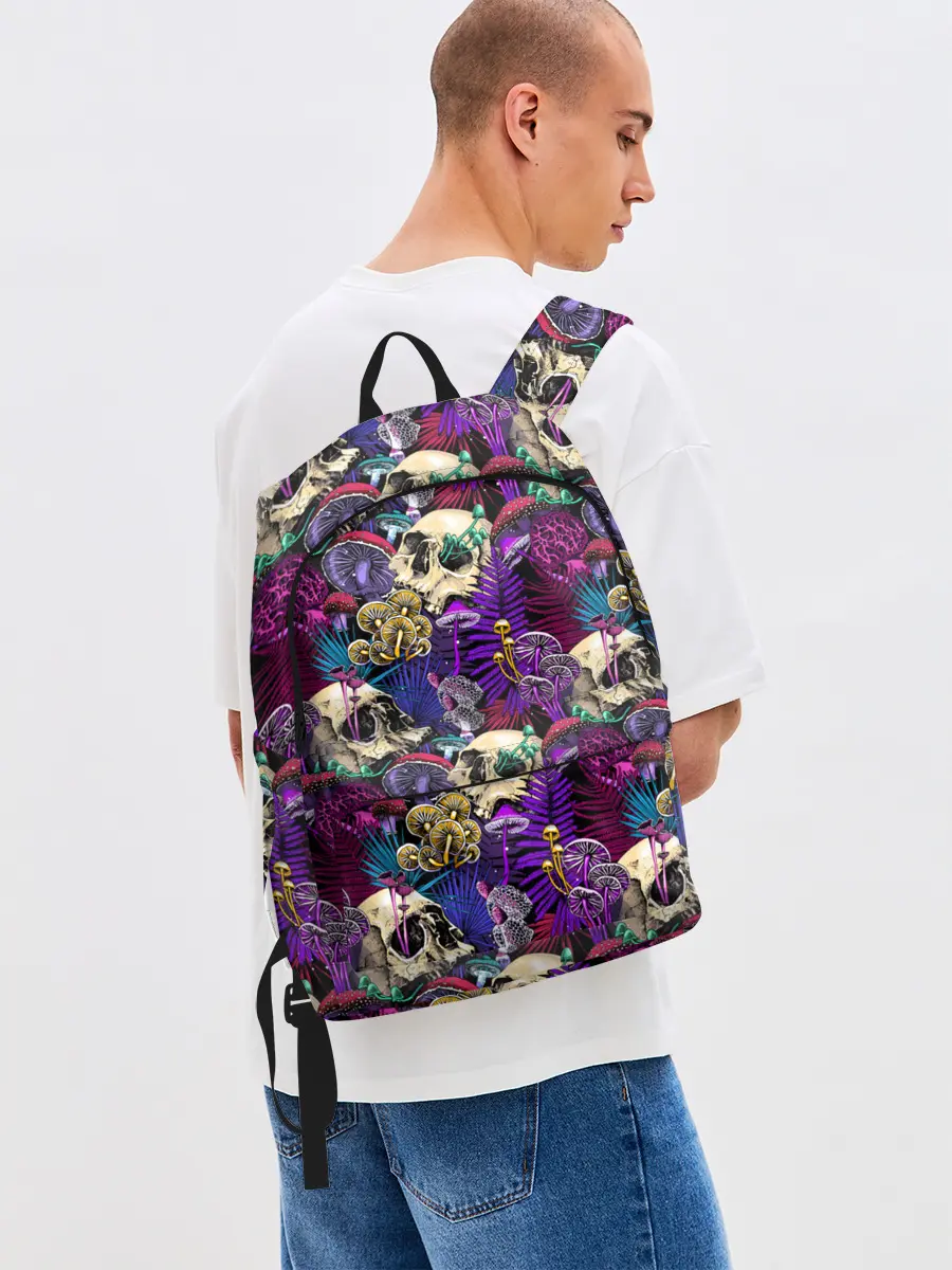 Рюкзак джинсовый / Психоделика - черепа и грибы