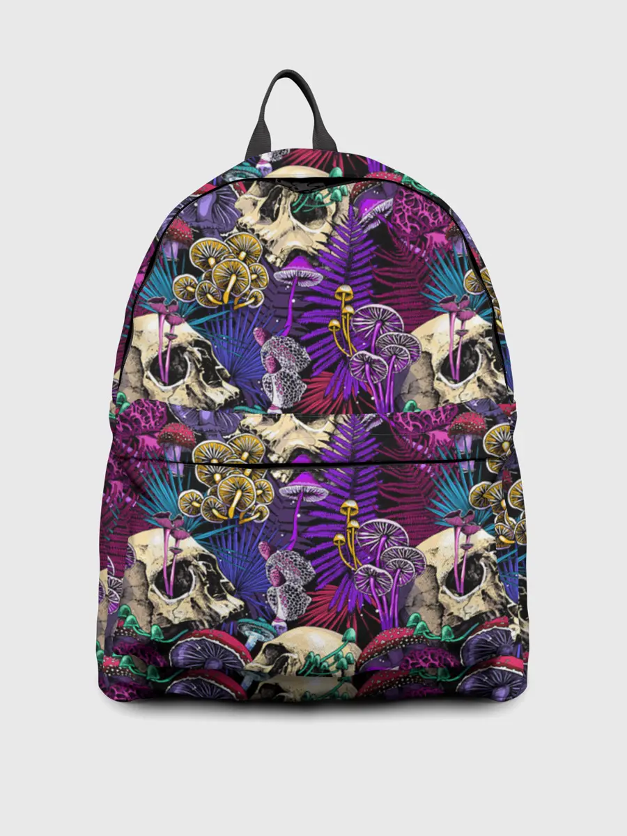 Рюкзак джинсовый / Психоделика - черепа и грибы