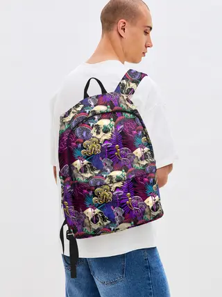 Рюкзак джинсовый / Психоделика - черепа и грибы