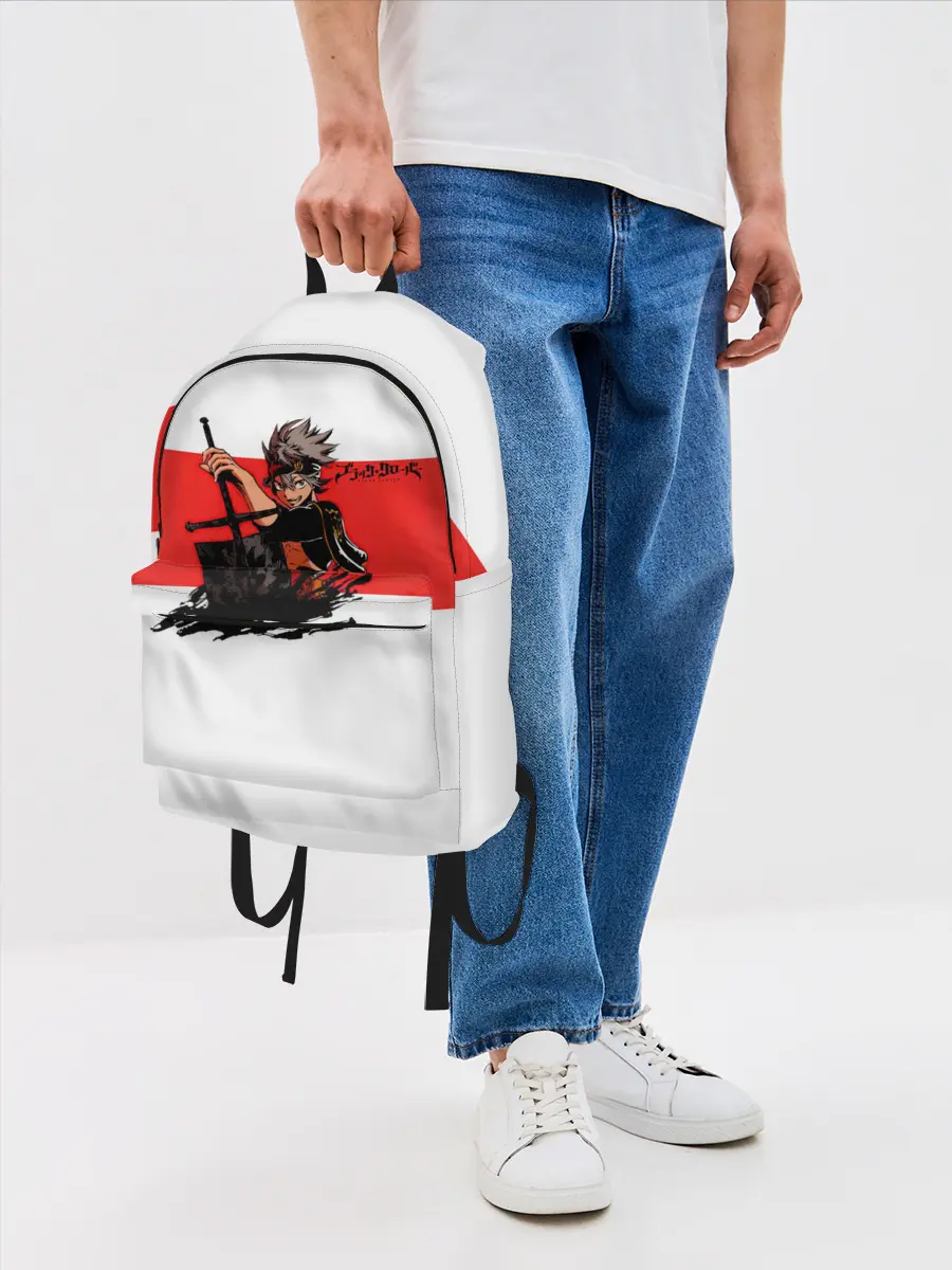 Рюкзак джинсовый / Чёрный клевер Аста красная полоса