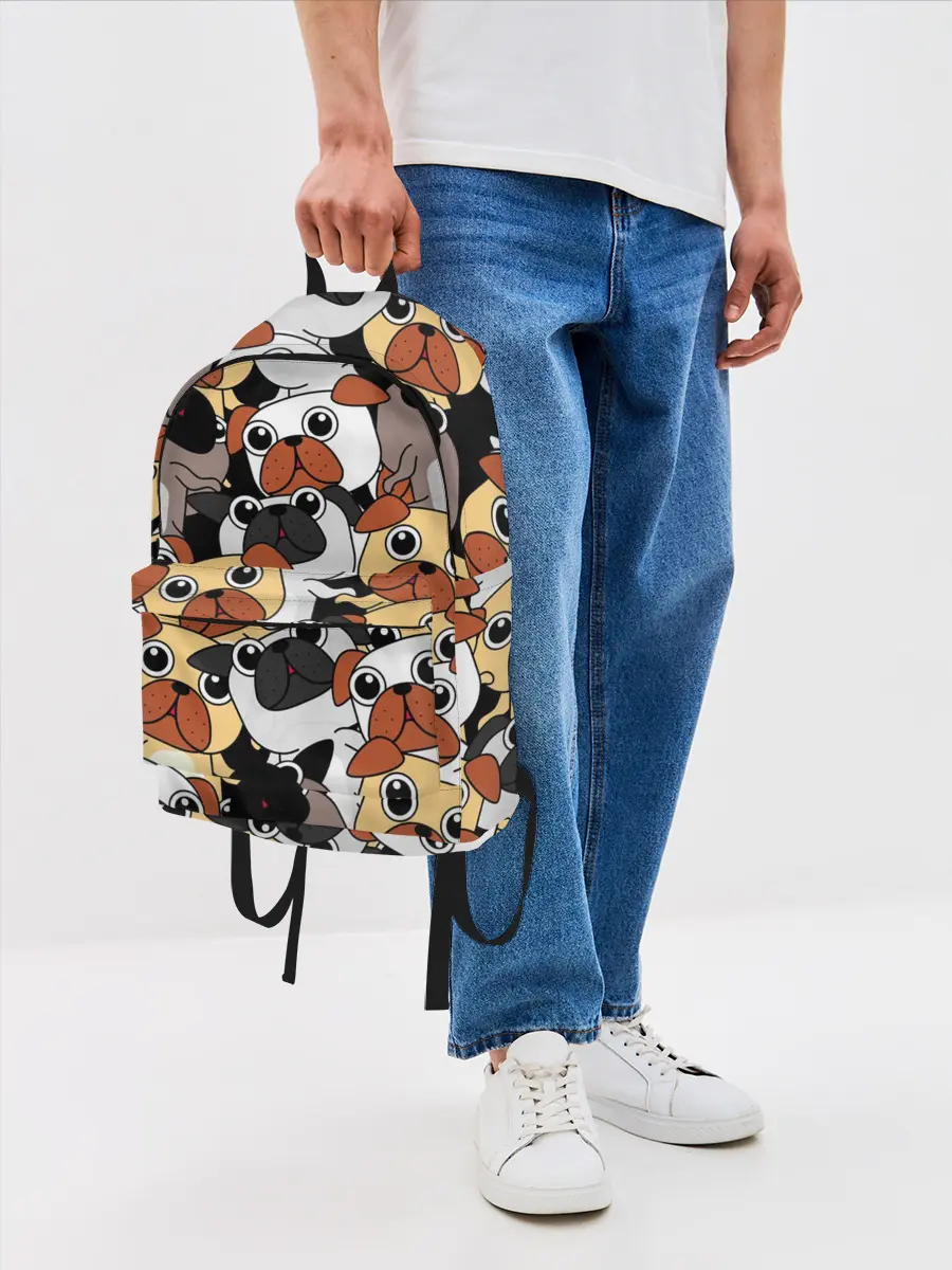 Рюкзак джинсовый / Собаки мопсы