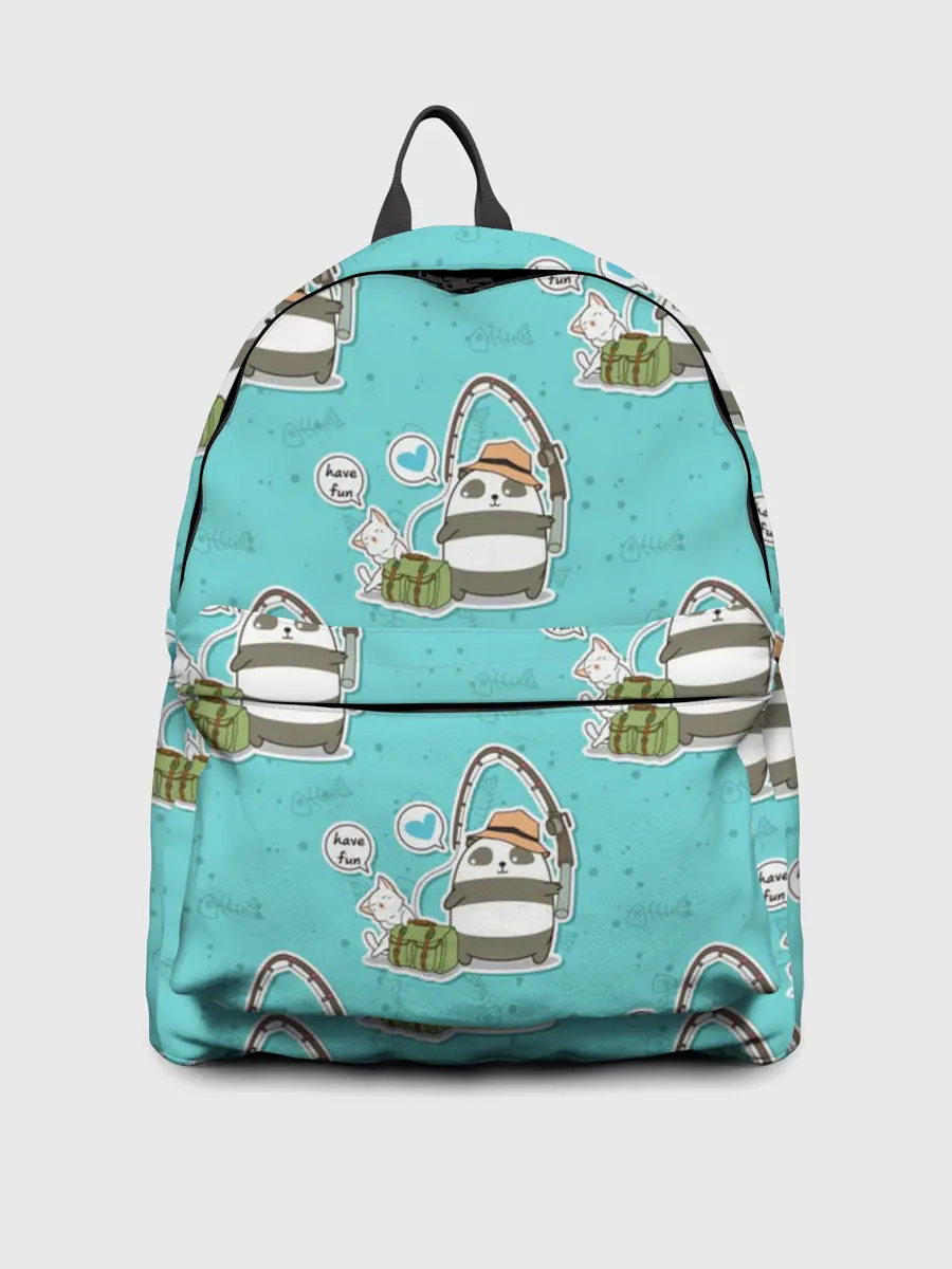 Рюкзак джинсовый / Панда на рыбалке