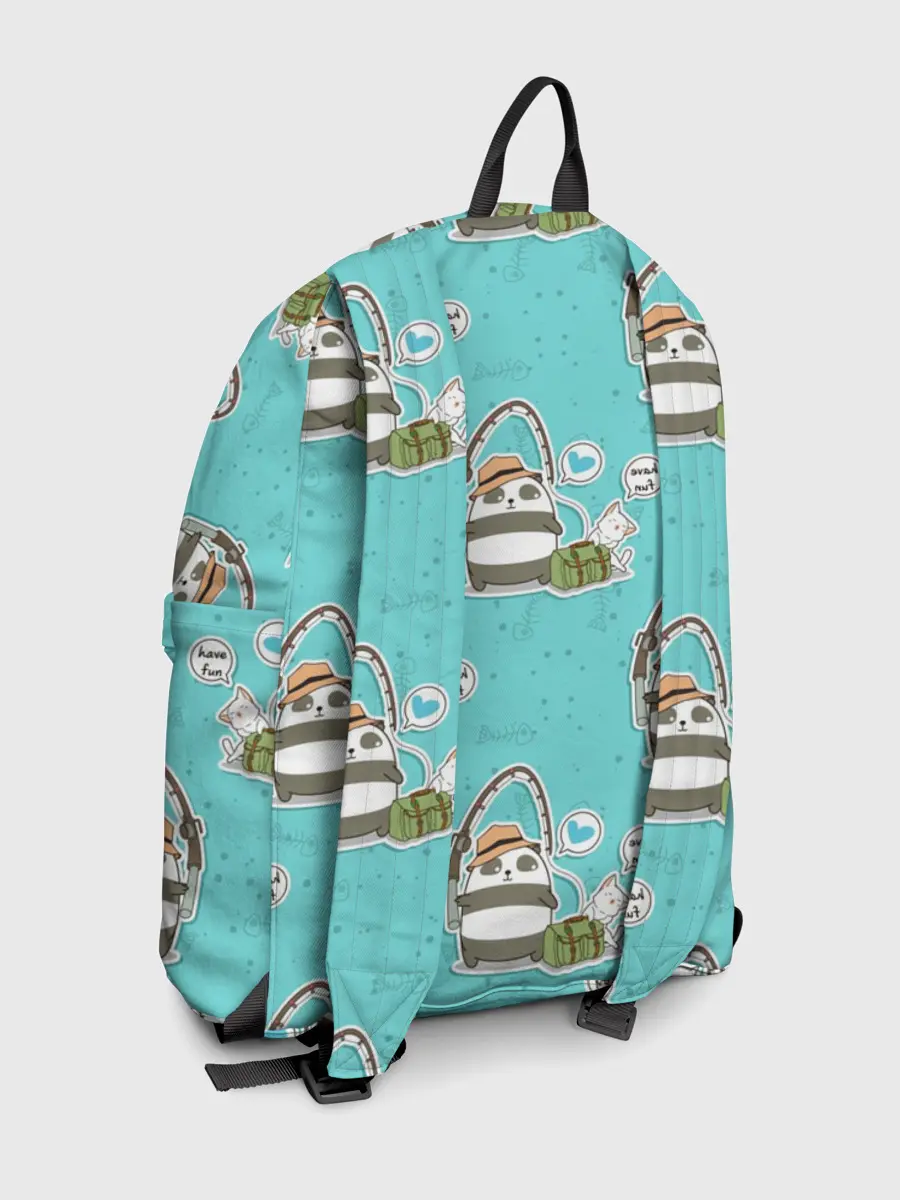 Рюкзак джинсовый / Панда на рыбалке