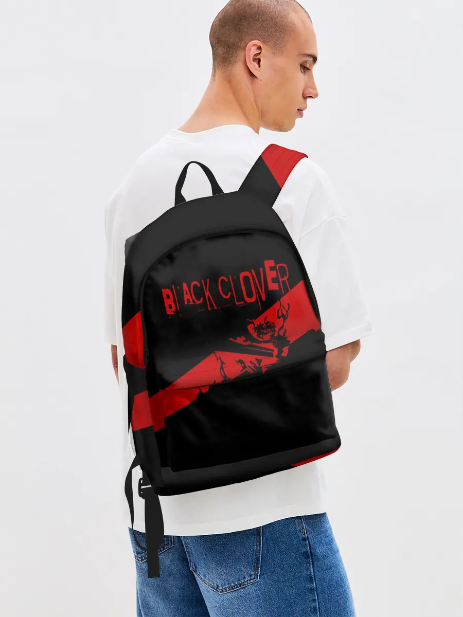 Рюкзак джинсовый / Чёрный клевер Аста красная полоса