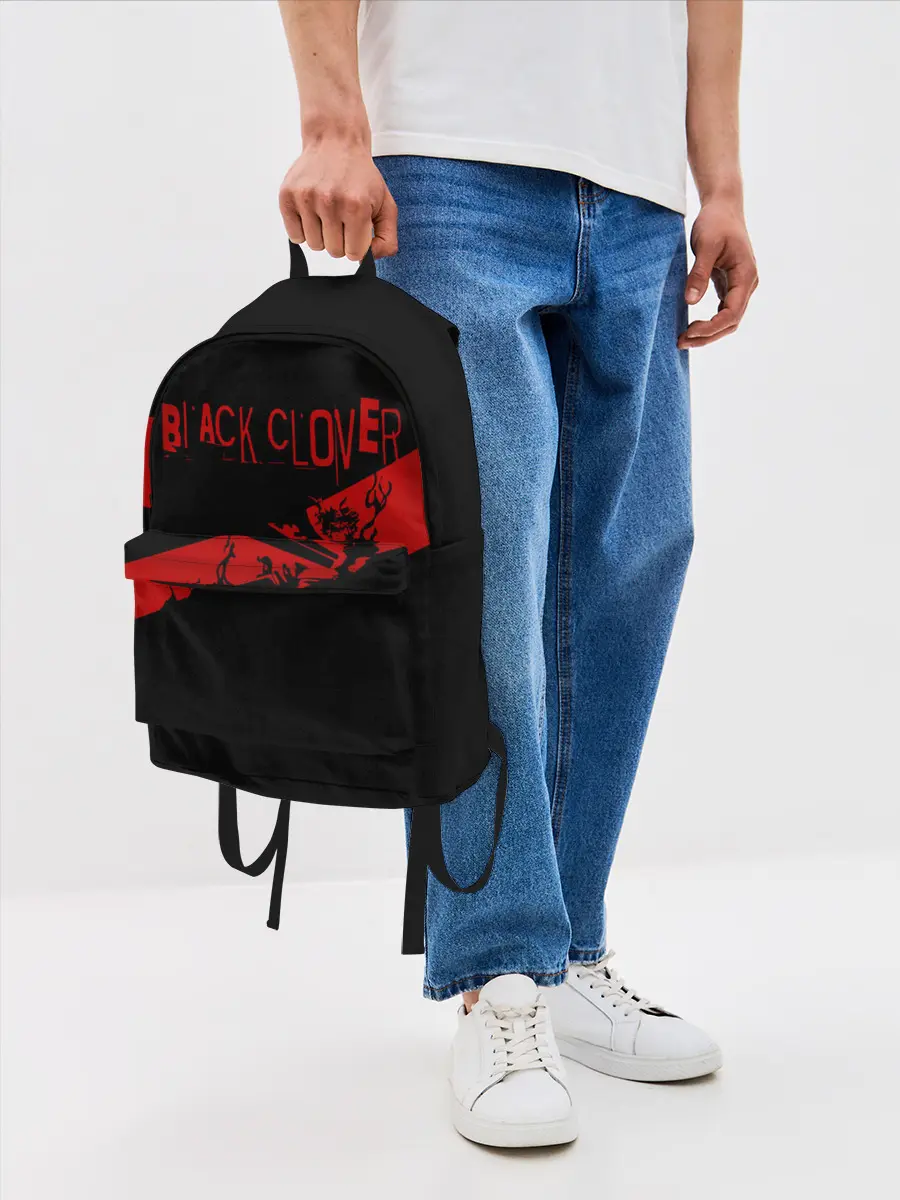 Рюкзак джинсовый / Чёрный клевер Аста красная полоса