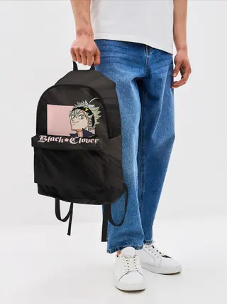 Рюкзак джинсовый / Чёрный клевер Аста в розовом