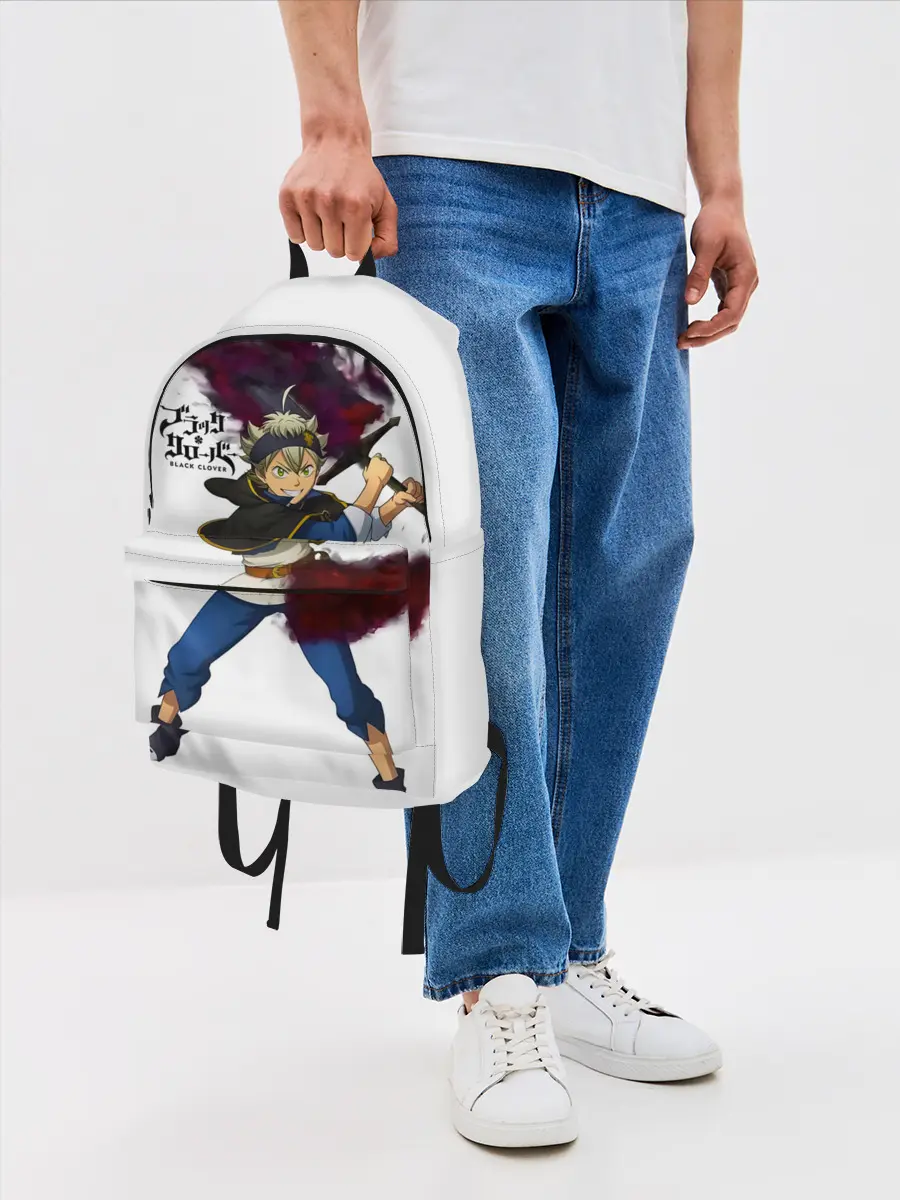 Рюкзак джинсовый / Чёрный клевер Аста красный меч