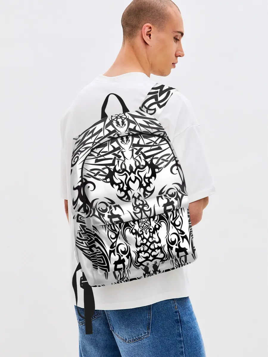 Рюкзак джинсовый / ТАТУ ЧЕРНО БЕЛОЕ УЗОР