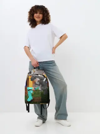 Рюкзак джинсовый / Стив сражается с Эндердраконом