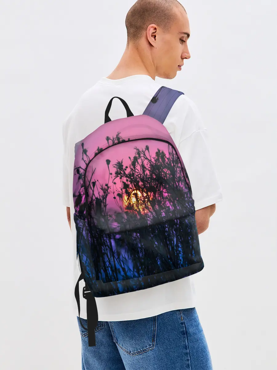 Рюкзак джинсовый / Трава растения закатный свет