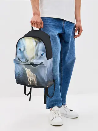 Рюкзак джинсовый / ВОЛК В НОЧИ
