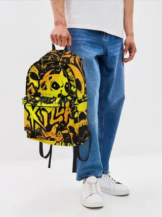 Рюкзак джинсовый / KILLA оранжевые черепа