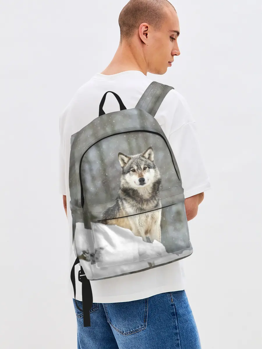 Рюкзак джинсовый / Волк и снег