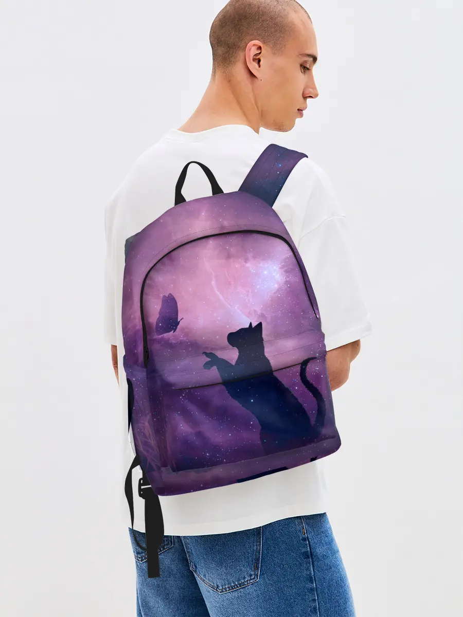 Рюкзак джинсовый / Кошка играет с бабочкой