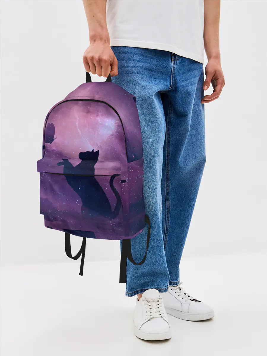 Рюкзак джинсовый / Кошка играет с бабочкой