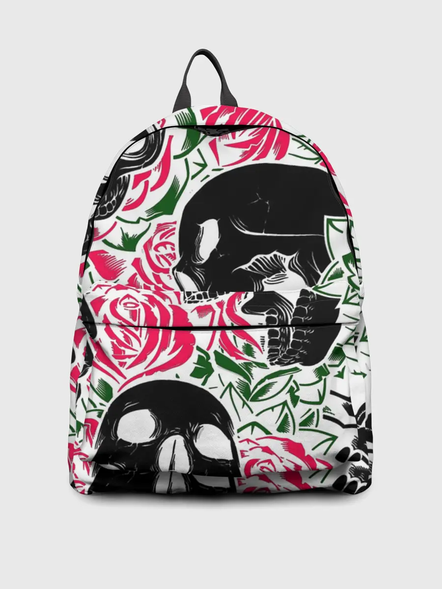 Рюкзак джинсовый / Череп, розы, цветы, зубы