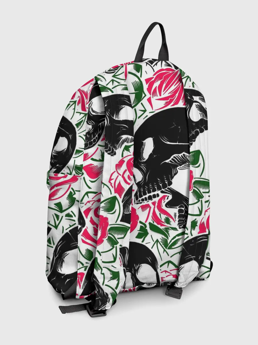 Рюкзак джинсовый / Череп, розы, цветы, зубы