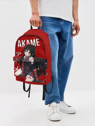 Рюкзак джинсовый / Убийца Акаме на красном фоне