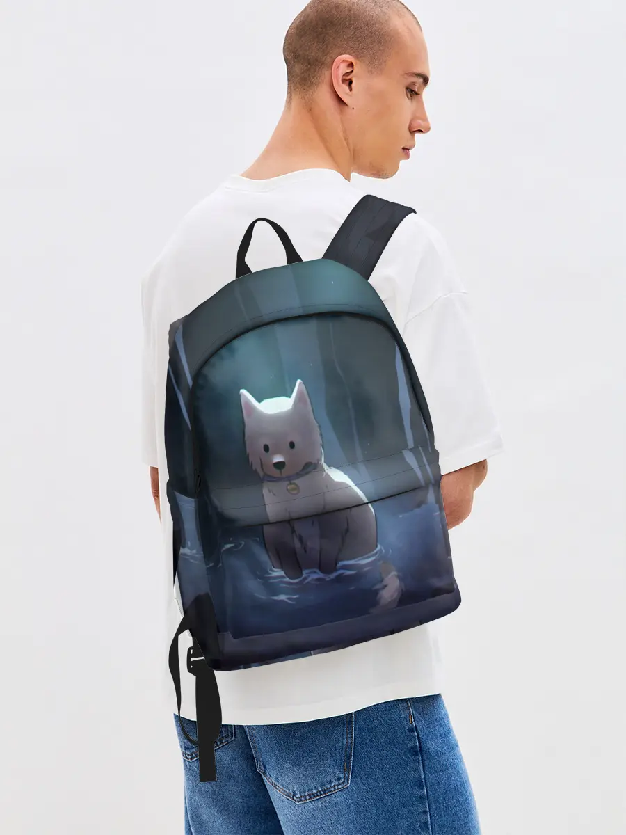 Рюкзак джинсовый / Одинокий пес в озере слез