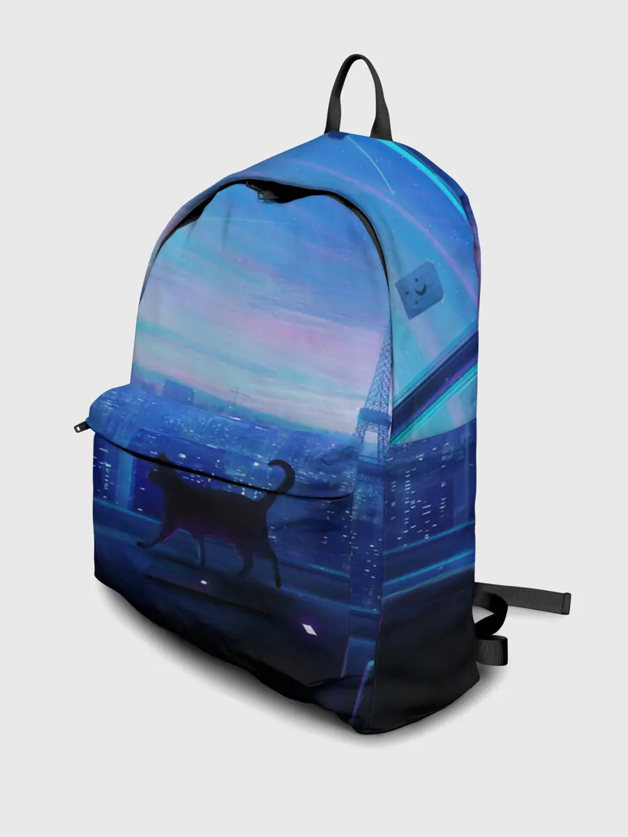 Рюкзак джинсовый / Кошка арт окно