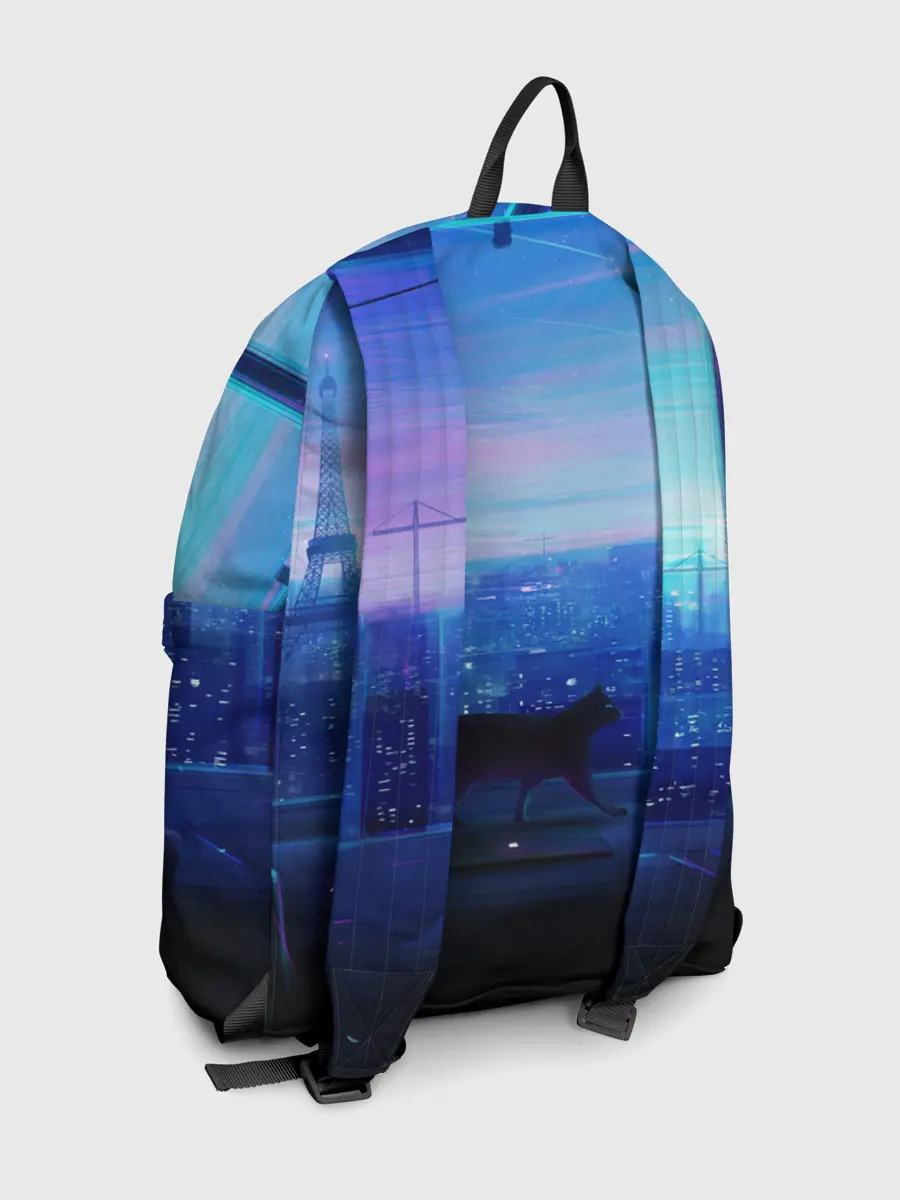 Рюкзак джинсовый / Кошка арт окно