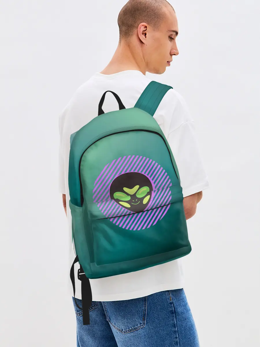 Рюкзак джинсовый / Инопланетяша на зеленом фоне