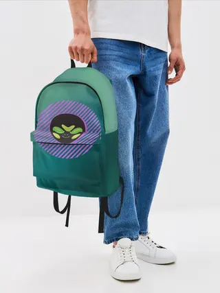 Рюкзак джинсовый / Инопланетяша на зеленом фоне