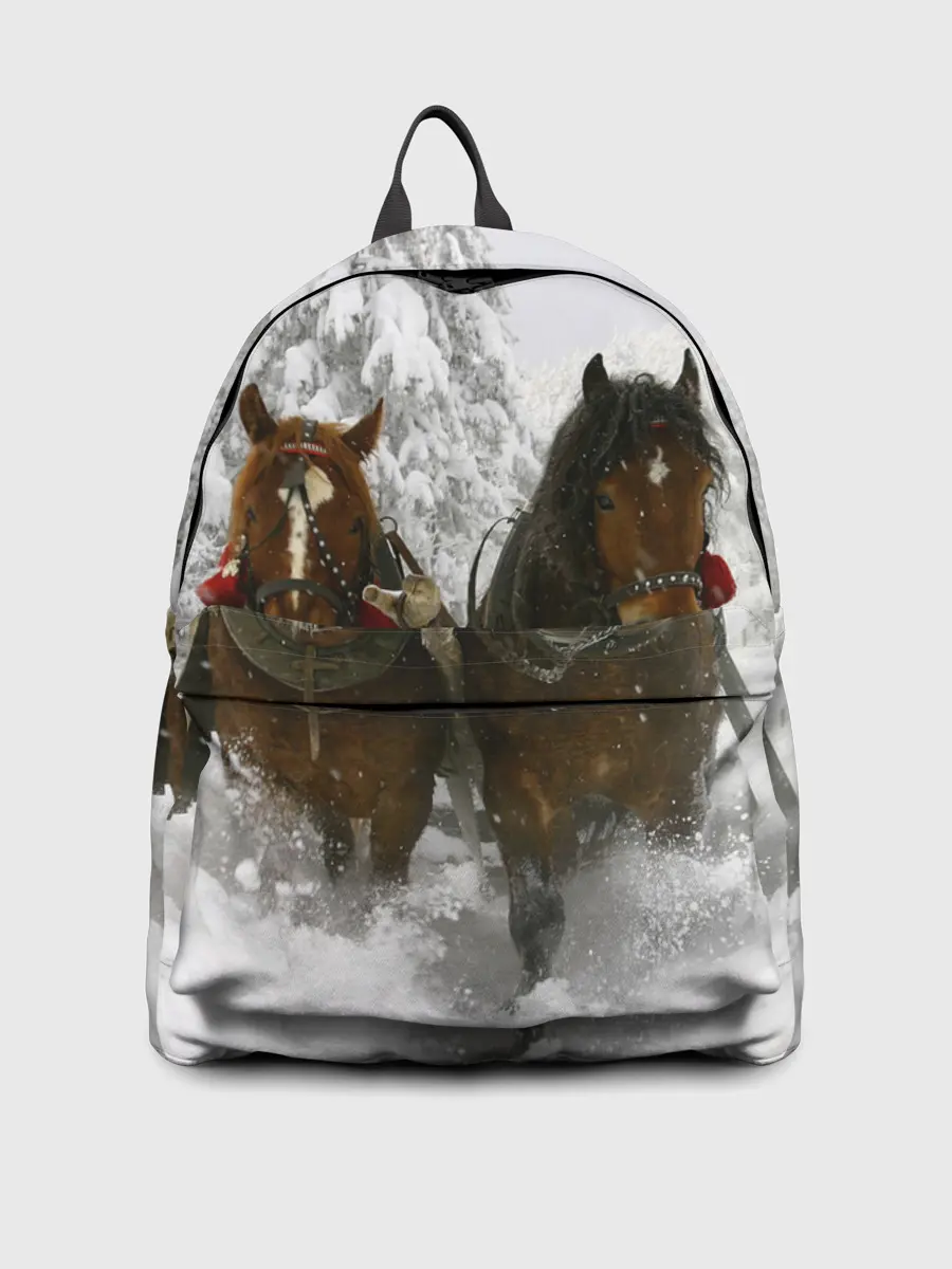 Рюкзак джинсовый / Лошади и снег