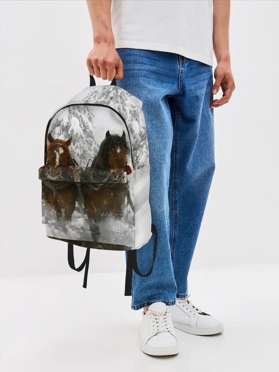 Рюкзак джинсовый / Лошади и снег