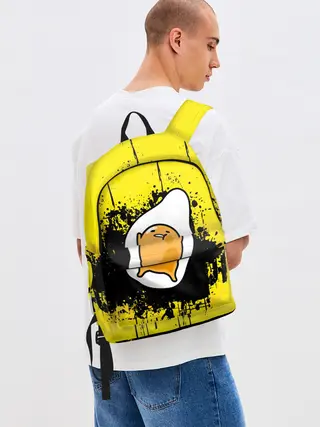 Рюкзак джинсовый / веселое яйцо на черном фоне