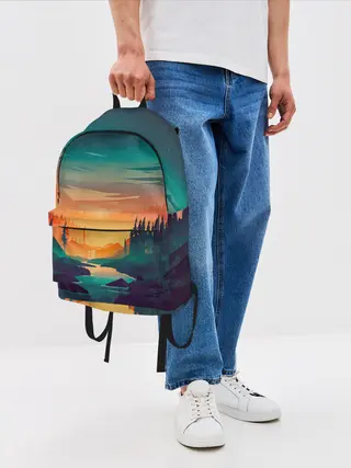 Рюкзак джинсовый / Закат в лесу